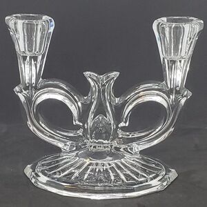 Beyer German Vintage Clear Double Candelabra Art Glass Candle Holder